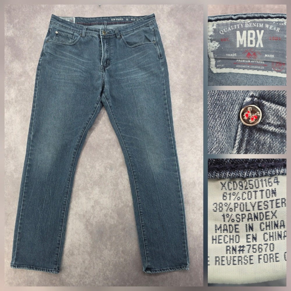 MBX Premium Apparel Mens Slim Stretch Jeans 36x32 Blue Denim Fits 38x32